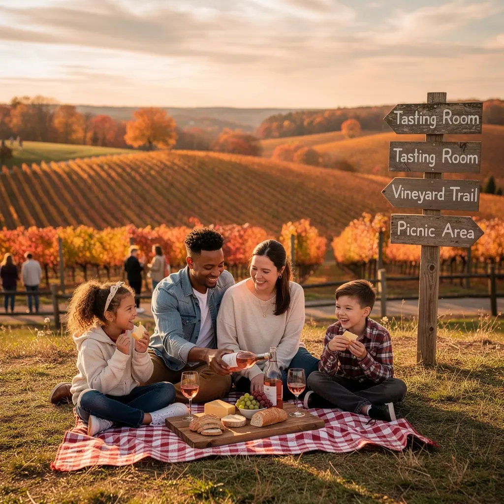 Панорамный снимок живописного винодельческого региона с зелеными холмами.