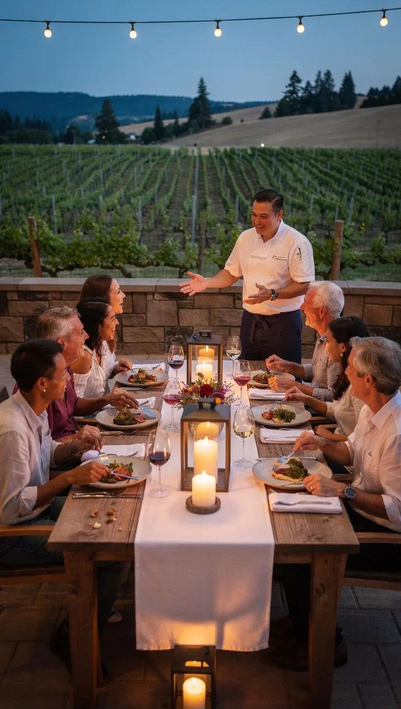 Группа туристов, наслаждающихся дегустацией вина на винодельне.