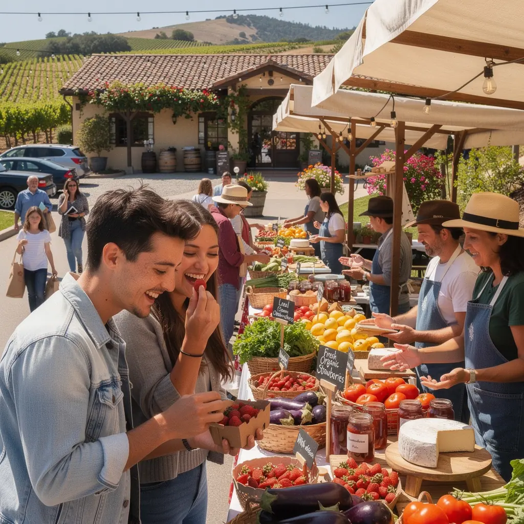 Экскурсовод рассказывает о процессе производства вина группe туристов.